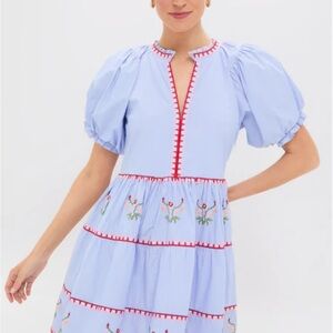Tuckernuck Blue and Red Embroidered Mini Dress - Hyacinth House